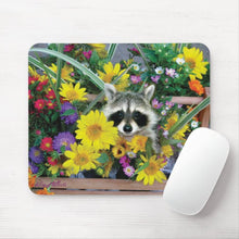 Load image into Gallery viewer, Raccoon Hiding in Flowers - Mouse Pad