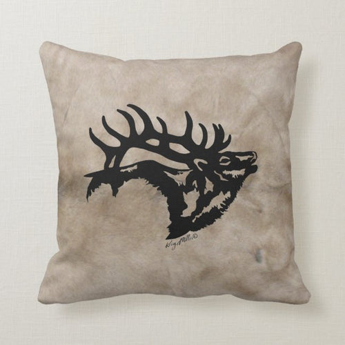 Bull Elk Silhouette - Throw Pillow