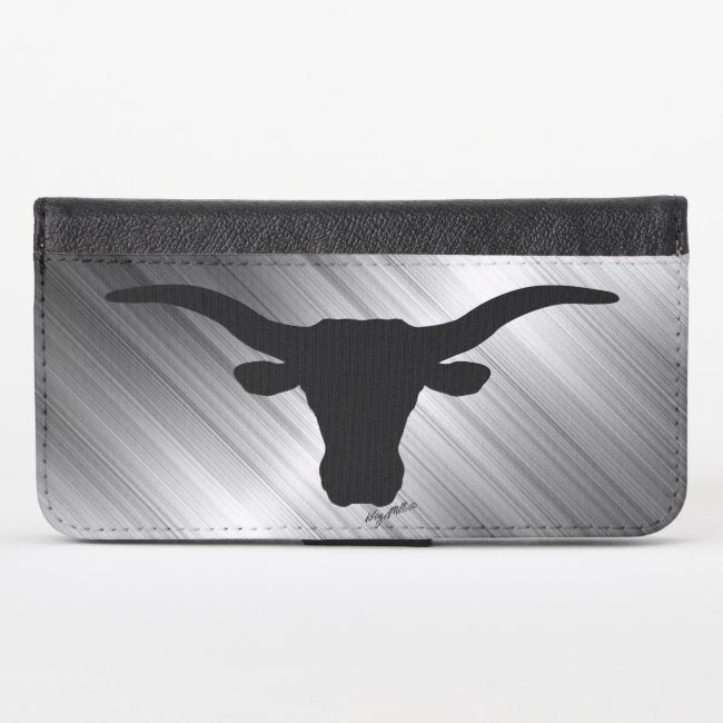 Longhorn Steer Silhouette - iPhone Wallet Case