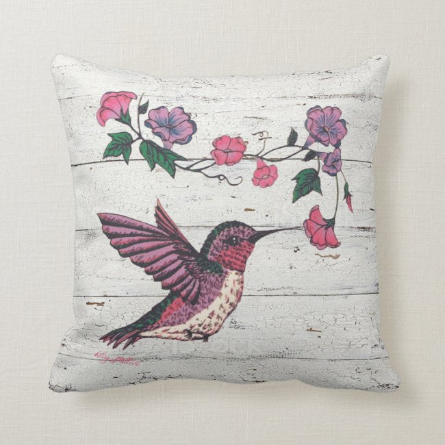 Hummingbird & Flowers - Throw Pillow