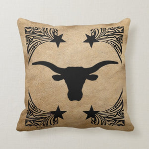 Longhorn Steer Silhouette - Throw Pillow