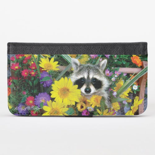 Raccoon Hiding in Flowers - iPhone Wallet Case