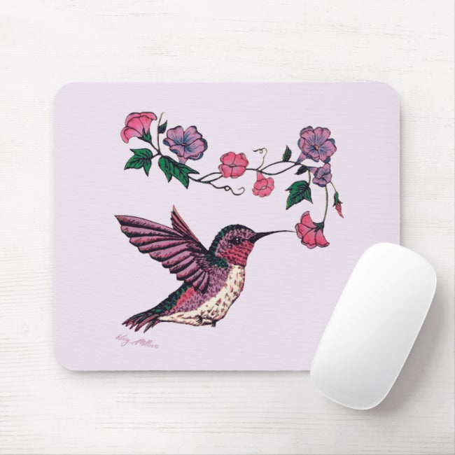 Hummingbird & Flowers - Mouse Pad