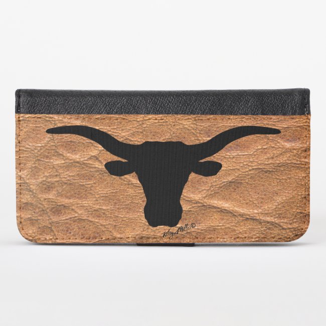 Longhorn Steer Silhouette - iPhone Wallet Case