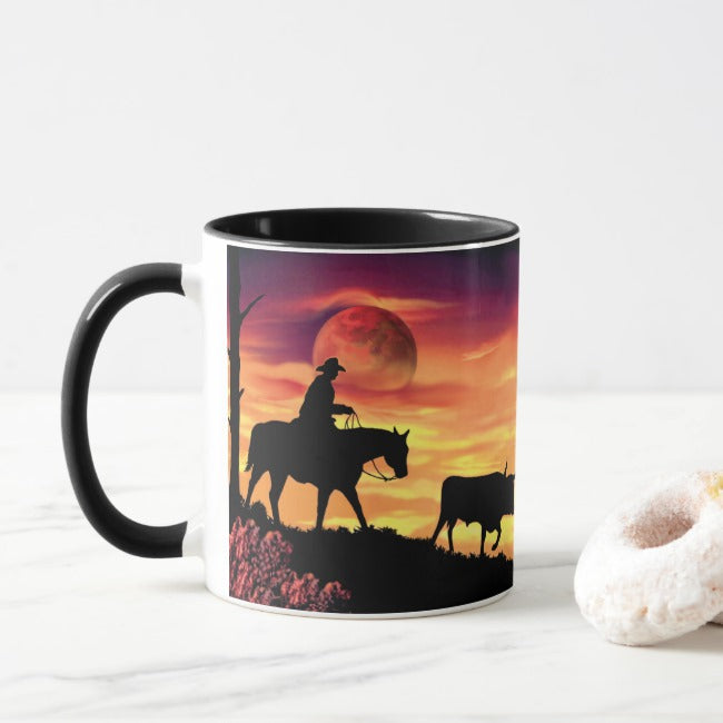 Cowboy & Longhorn Steer - Coffee Mug