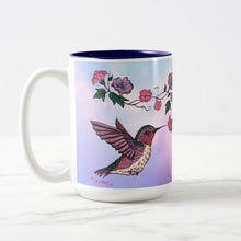 Load image into Gallery viewer, Hummingbird and Flowers - Two-Tone Coffee Mug