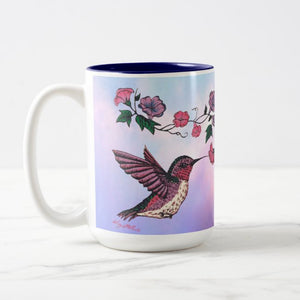 Hummingbird and Flowers - Two-Tone Coffee Mug