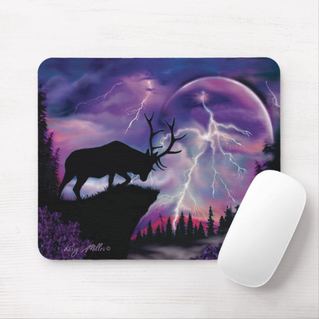 Bull Elk & Lightning Storm - Mouse Pad