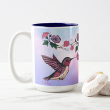 Load image into Gallery viewer, Hummingbird and Flowers - Two-Tone Coffee Mug