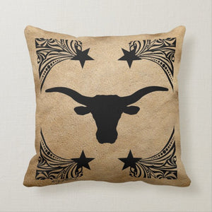 Longhorn Steer Silhouette - Throw Pillow