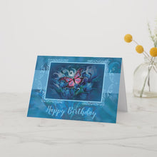 Load image into Gallery viewer, Butterfly &amp; Blue Flowers - Greeting Card