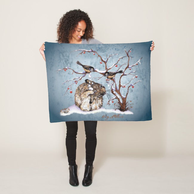 Bunny & Snow Birds - Fleece Blanket