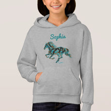 Load image into Gallery viewer, Turquoise Horse Silhouette, Personalized - Kid&#39;s Hoodie Sweatshirt