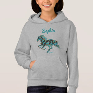 Turquoise Horse Silhouette, Personalized - Kid's Hoodie Sweatshirt