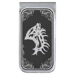 Bull Elk Silhouette - Silver Finish Money Clip