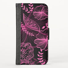 Load image into Gallery viewer, Hot Pink Flowers and Leaves - iPhone Wallet Case