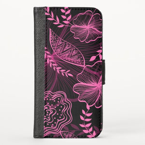 Hot Pink Flowers and Leaves - iPhone Wallet Case