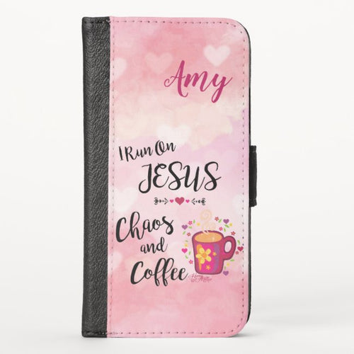 I Run On Jesus, Chaos and Coffee - iPhone Wallet Case