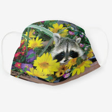 Load image into Gallery viewer, Raccoon Hiding In Flowers - Cloth Face Mask