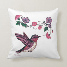 Load image into Gallery viewer, Hummingbird &amp; Flowers - Throw Pillow