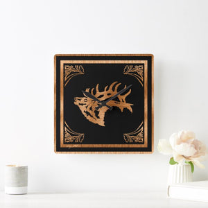 Bull Elk Silhouette - Square Wall Clock