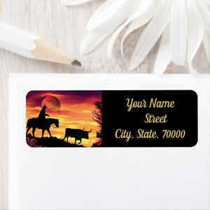 Cowboy & Longhorn Steer - Address Label