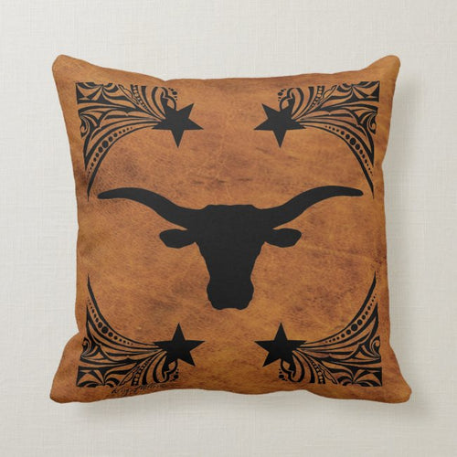 Longhorn Steer Silhouette - Throw Pillow