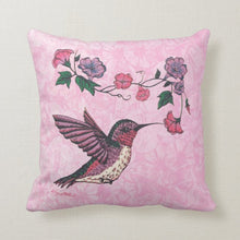 Load image into Gallery viewer, Hummingbird &amp; Flowers - Throw Pillow