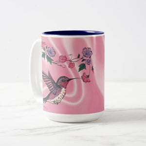 Hummingbird and Flowers - Two-Tone Coffee Mug