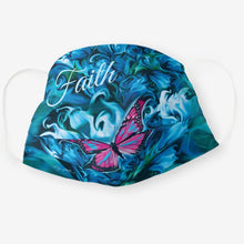 Load image into Gallery viewer, Blue Flowers &amp; Pink Butterfly - Cloth Face Mask