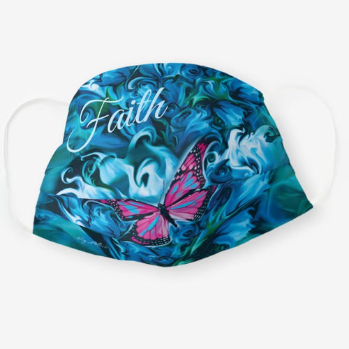 Blue Flowers & Pink Butterfly - Cloth Face Mask